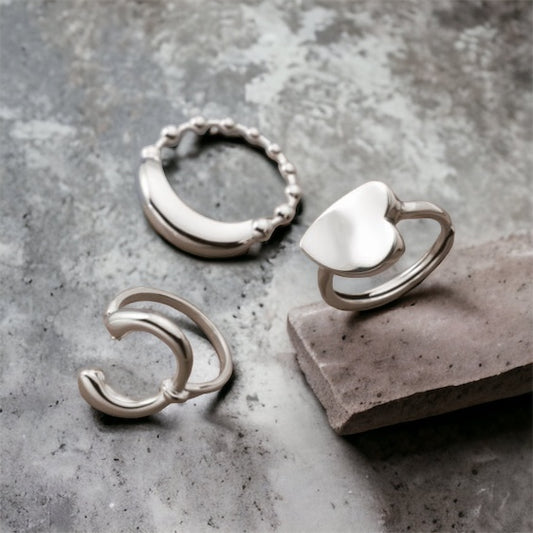 925 Silver Half Moon Beaded Minimalist Ring